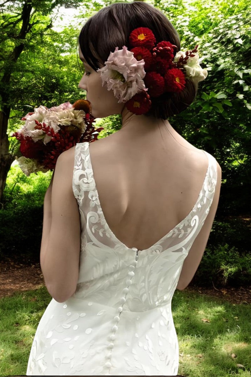 V-Neck Lace Wedding Gown
