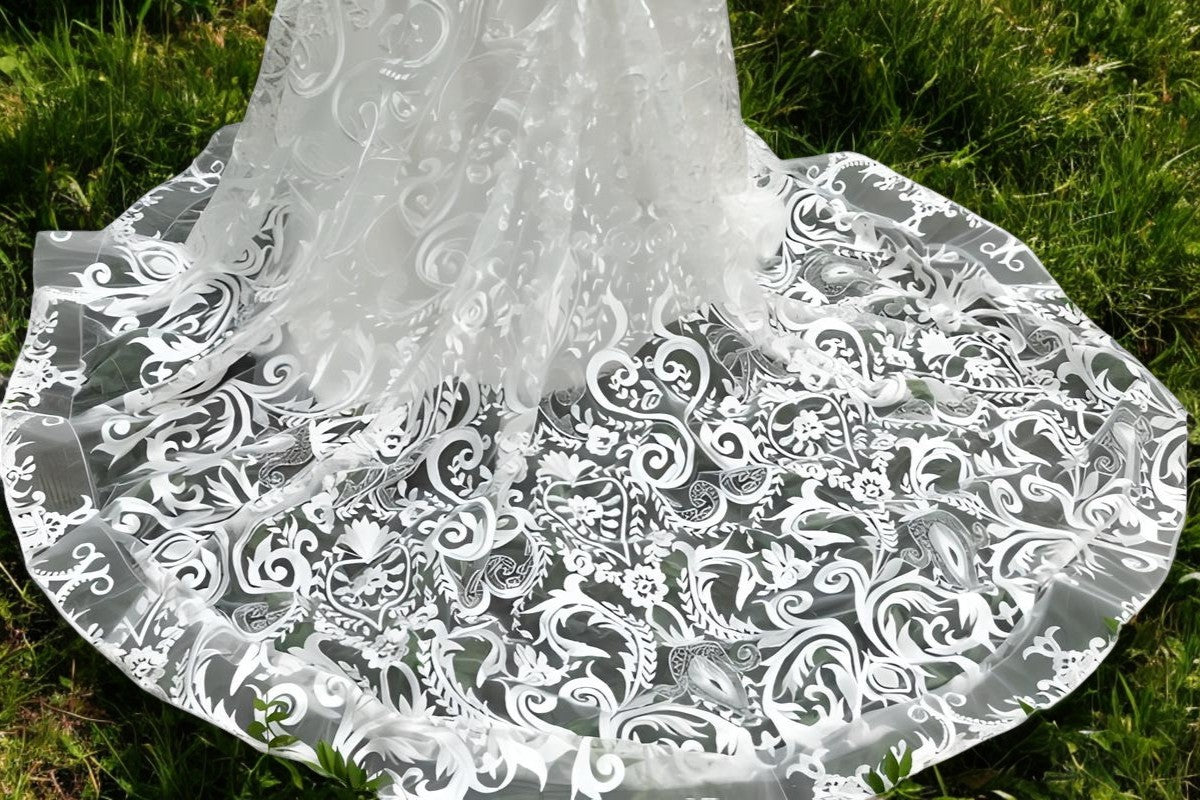 V-Neck Lace Wedding Gown