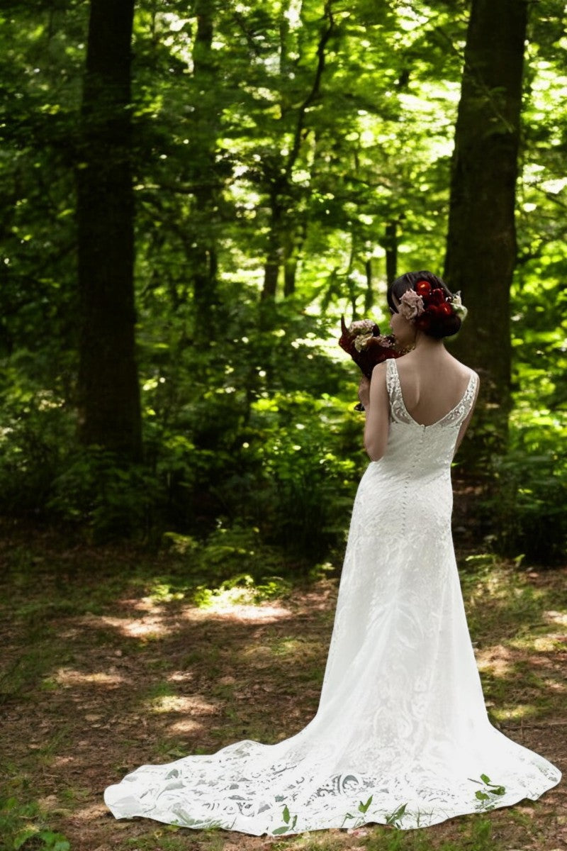 V-Neck Lace Wedding Gown