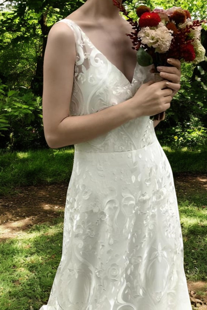 V-Neck Lace Wedding Gown