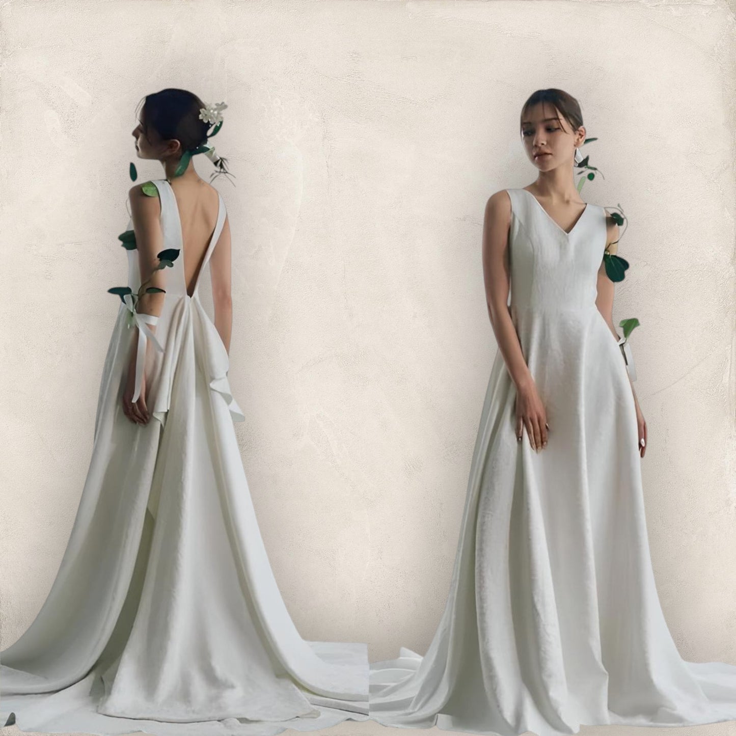 Draped V-Back Wedding Gown
