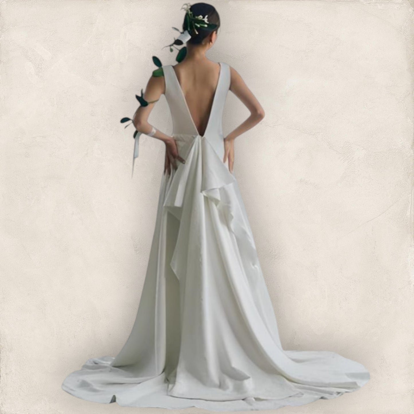 Draped V-Back Wedding Gown