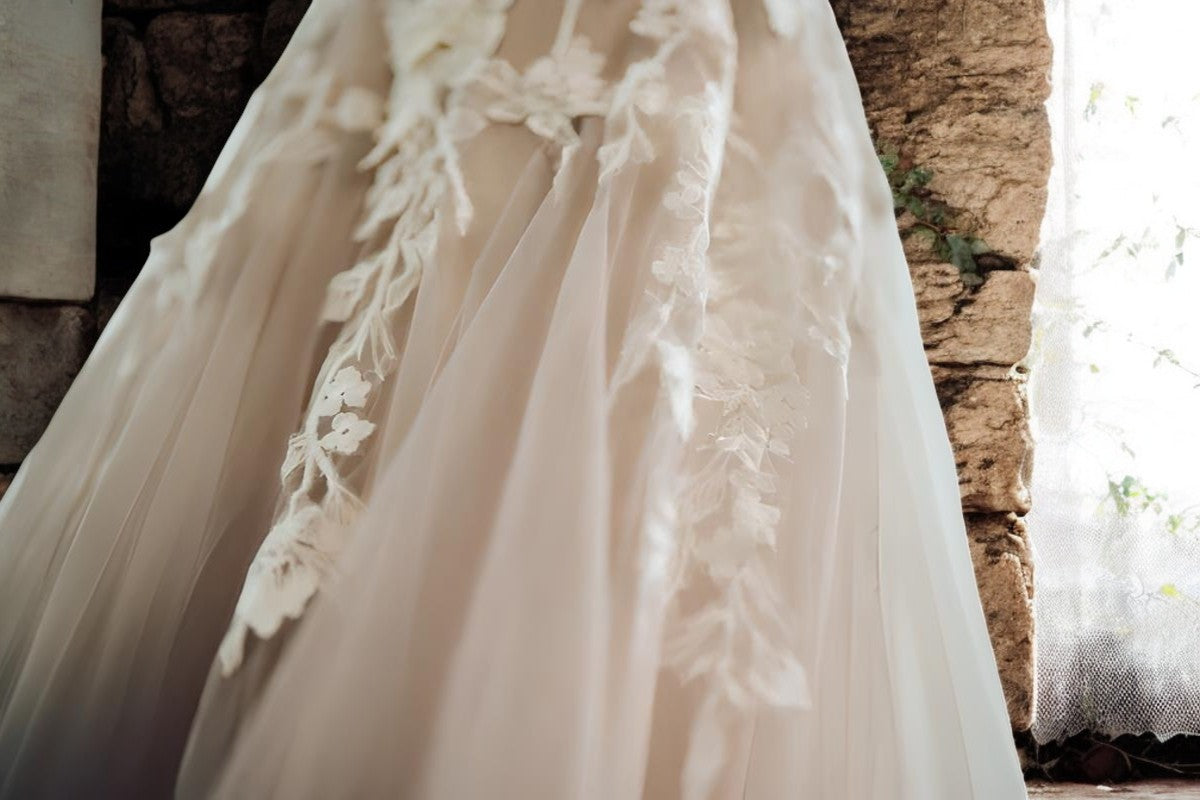 Floral Cascade Sheer Wedding Gown