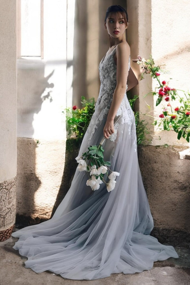 Floral Cascade Sheer Wedding Gown