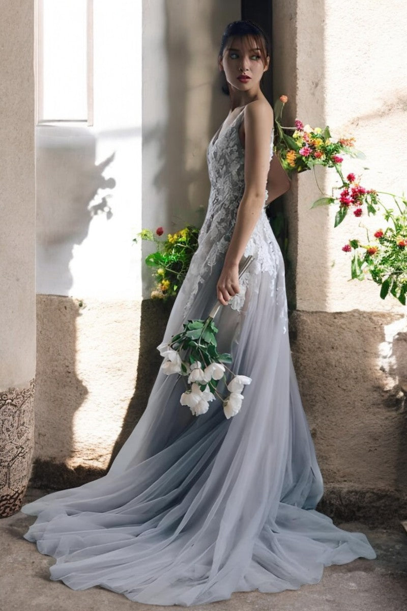 Floral Cascade Sheer Wedding Gown