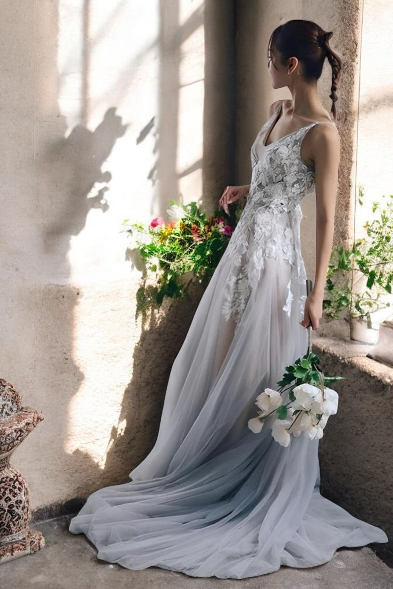 Floral Cascade Sheer Wedding Gown