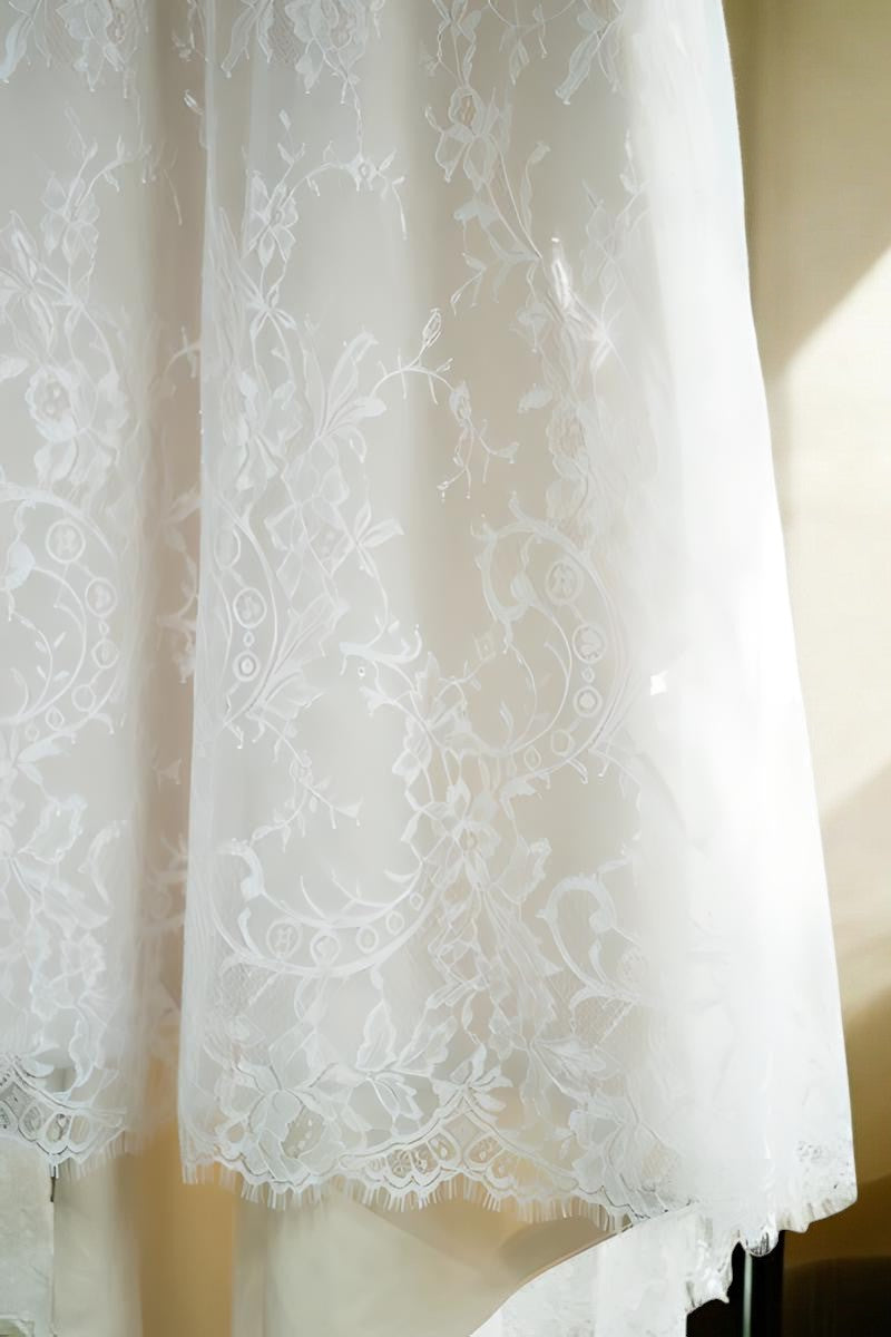 Delicate Lace A-Line Wedding Gown with Cap Sleeves