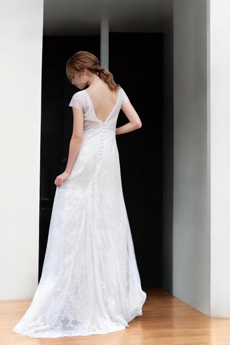 Delicate Lace A-Line Wedding Gown with Cap Sleeves