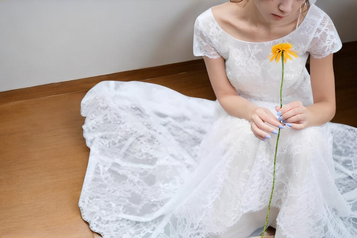 Delicate Lace A-Line Wedding Gown with Cap Sleeves