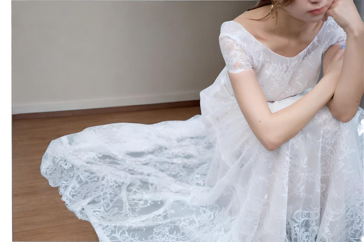 Delicate Lace A-Line Wedding Gown with Cap Sleeves