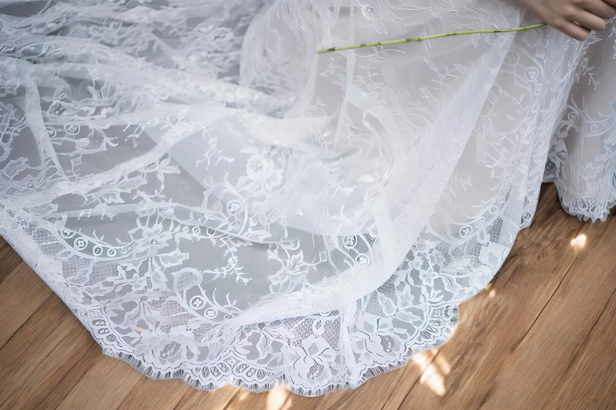 Delicate Lace A-Line Wedding Gown with Cap Sleeves