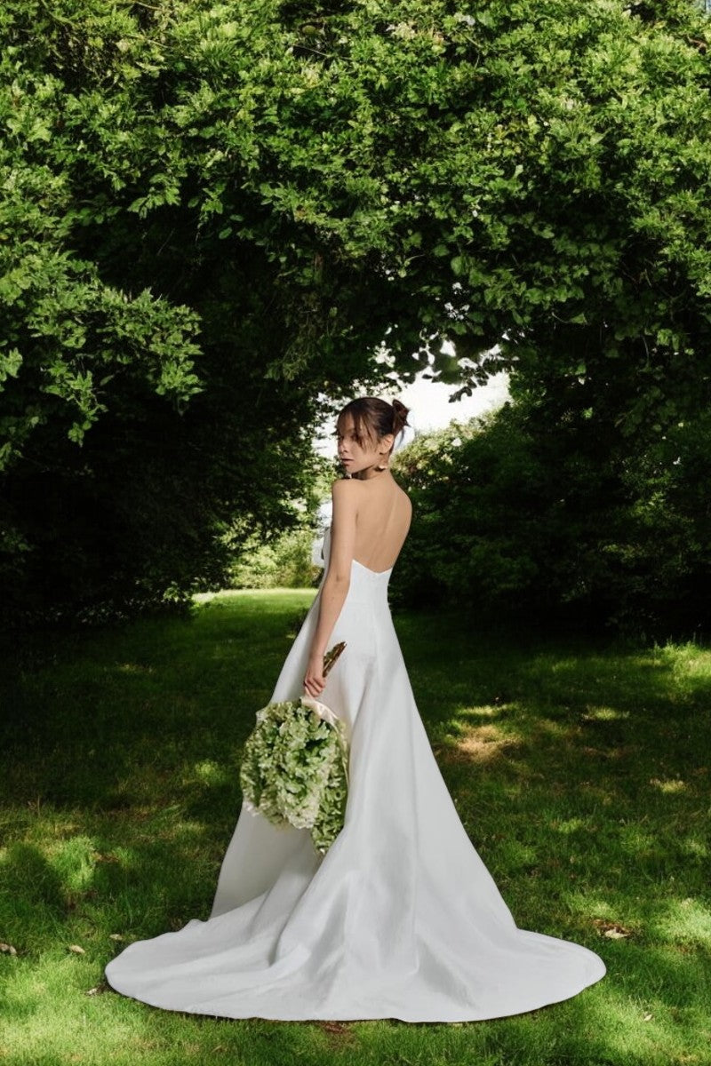 Strapless Jacquard A-Line Wedding Gown with Flowing Full Skirt