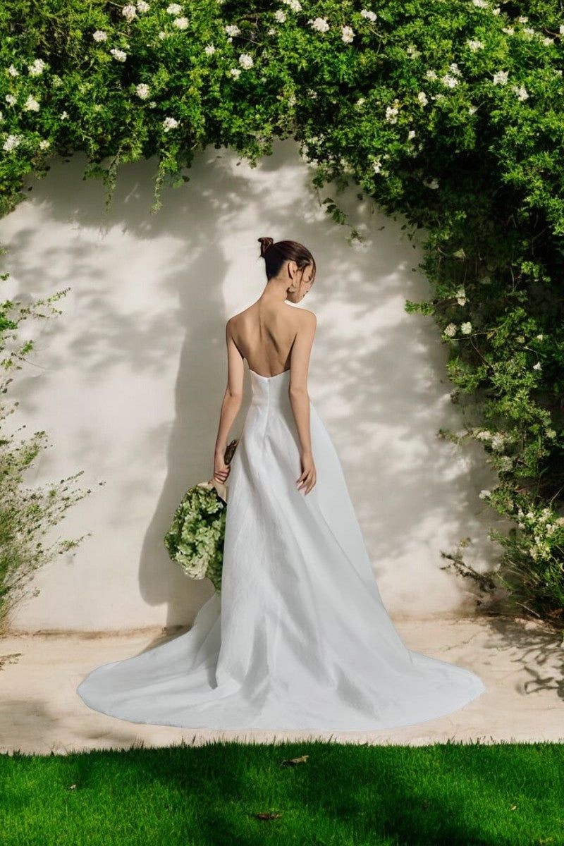 Strapless Jacquard A-Line Wedding Gown with Flowing Full Skirt