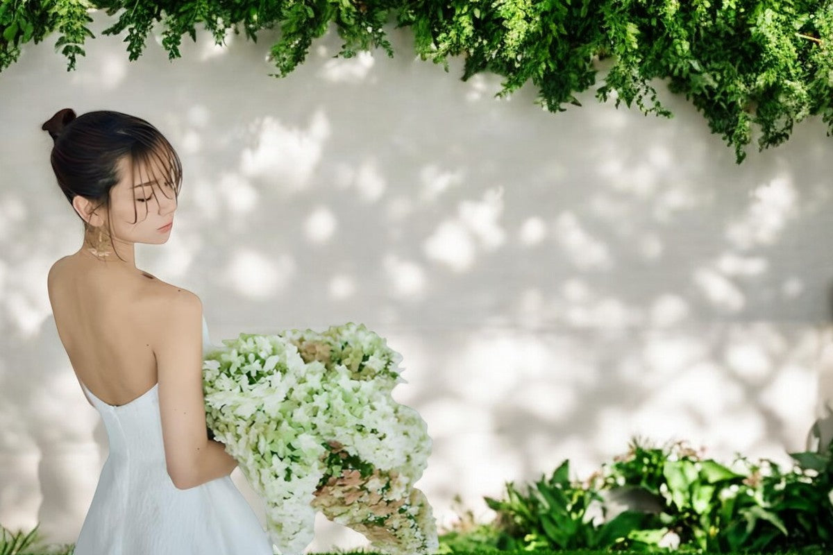 Strapless Jacquard A-Line Wedding Gown with Flowing Full Skirt