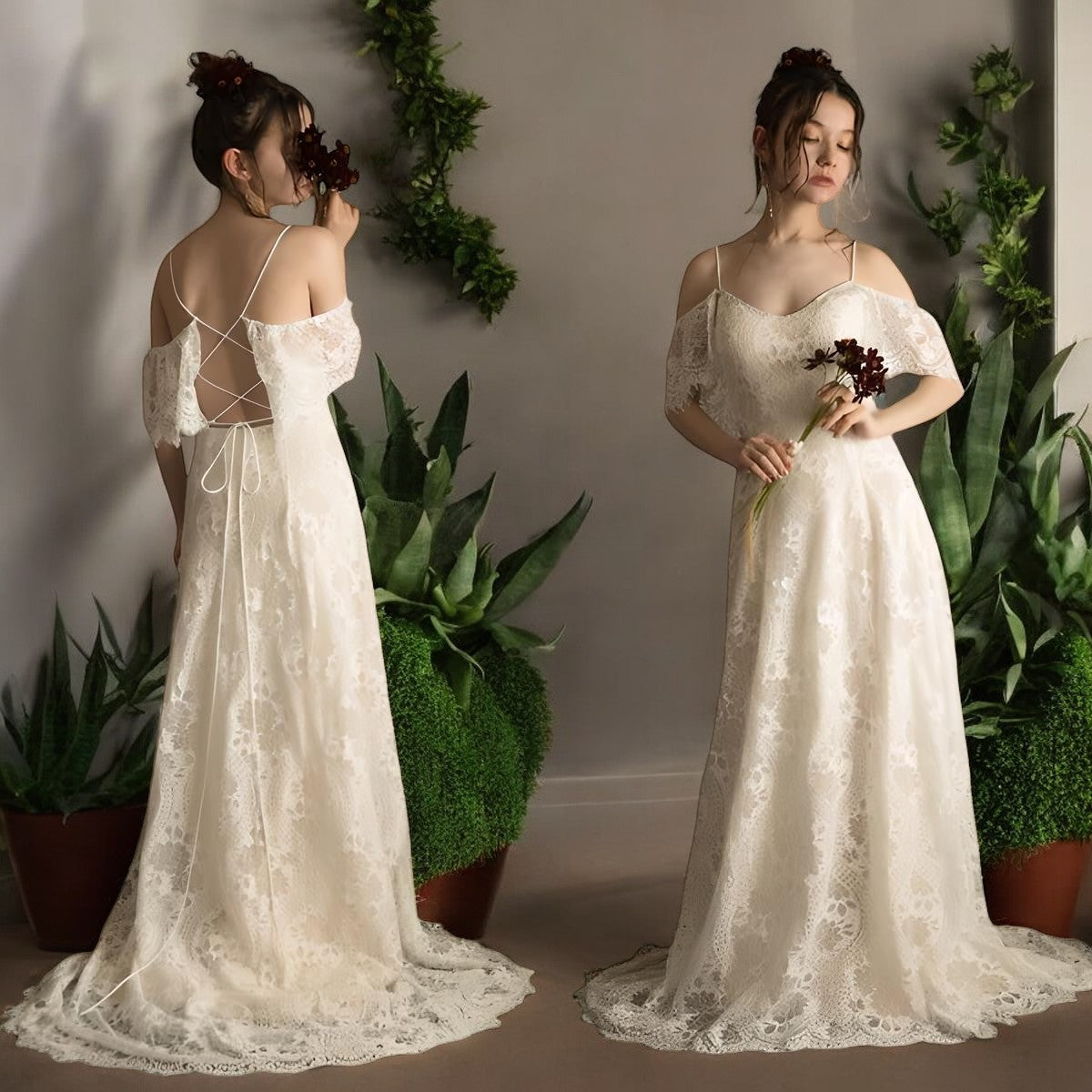 Boho-Style Lace Bridal Gown